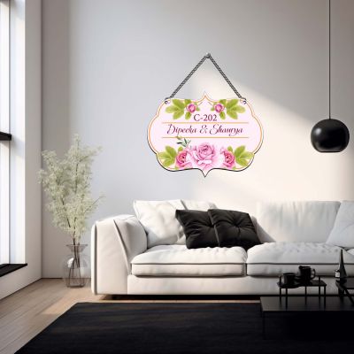 Personalized Floral House Name Plate with Hanging Chain  Door Sign for Home Entrance   deal for Couples, Flats & New Homeowners  Main Door Hanging